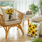 Sunflower Embroidered Cushion Cover Floral Throw Pillow Decorative Sofa Accent Cushion