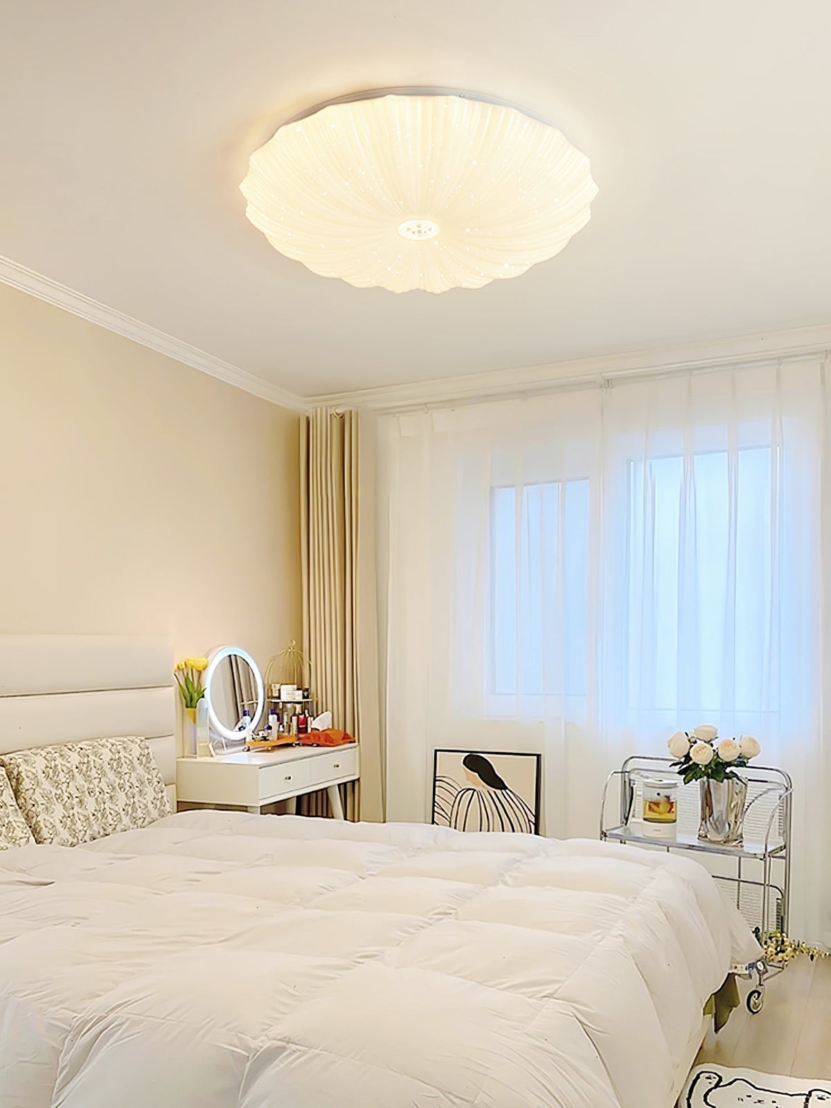Round Flush Mount Ceiling Light Metal and Acrylic | Nordic Shell Art Design | Integrated LED Lighting for Indoor Use