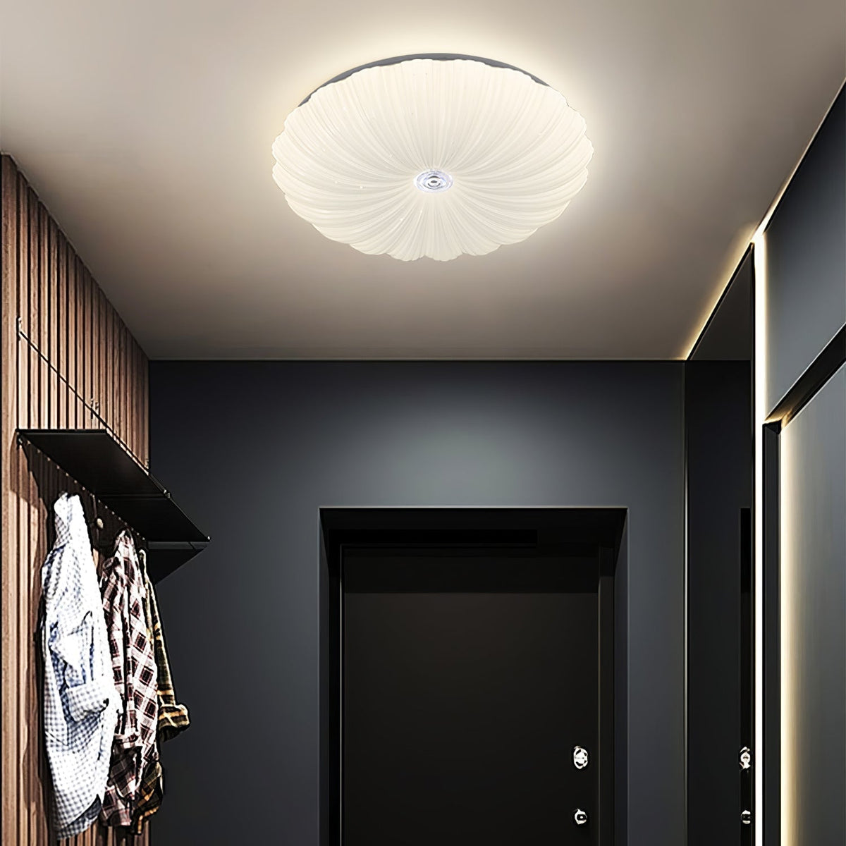 Round Flush Mount Ceiling Light Metal and Acrylic | Nordic Shell Art Design | Integrated LED Lighting for Indoor Use