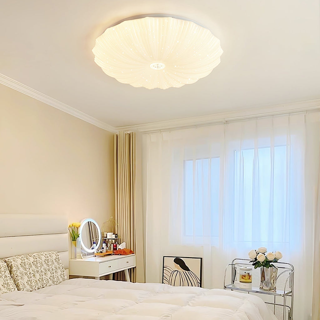 Round Flush Mount Ceiling Light Metal and Acrylic | Nordic Shell Art Design | Integrated LED Lighting for Indoor Use