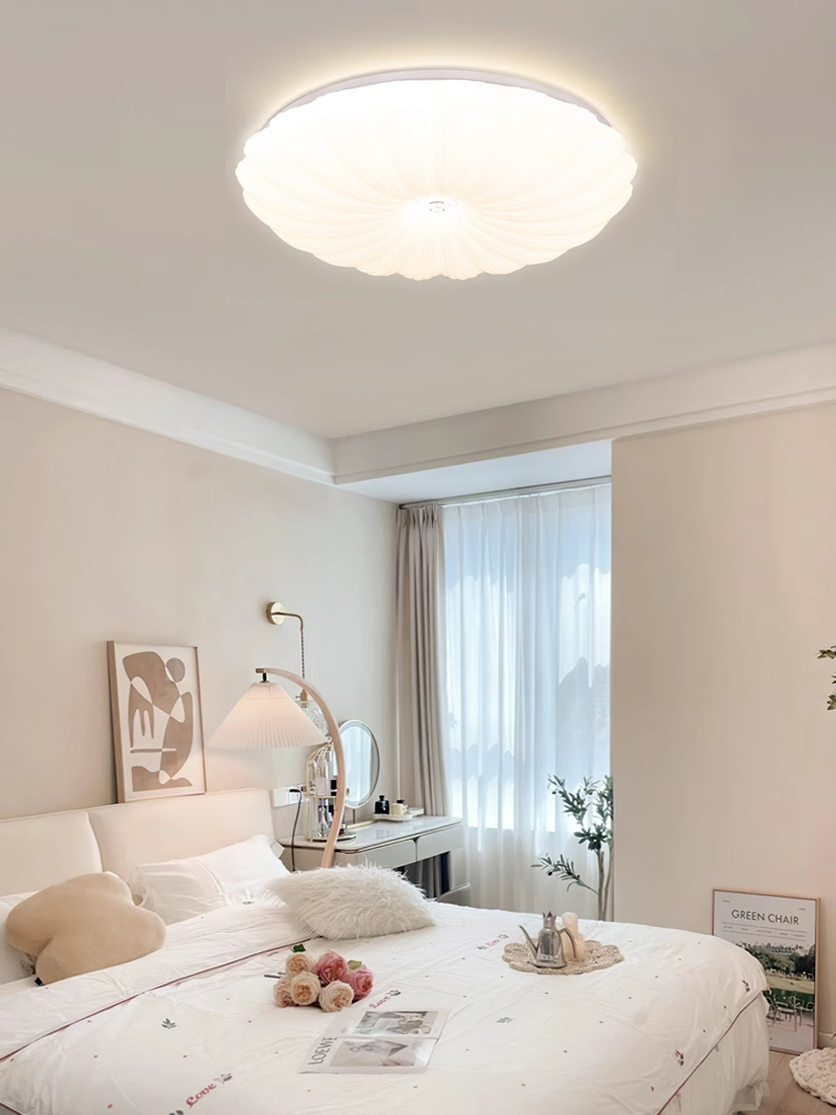 Round Flush Mount Ceiling Light Metal and Acrylic | Nordic Shell Art Design | Integrated LED Lighting for Indoor Use