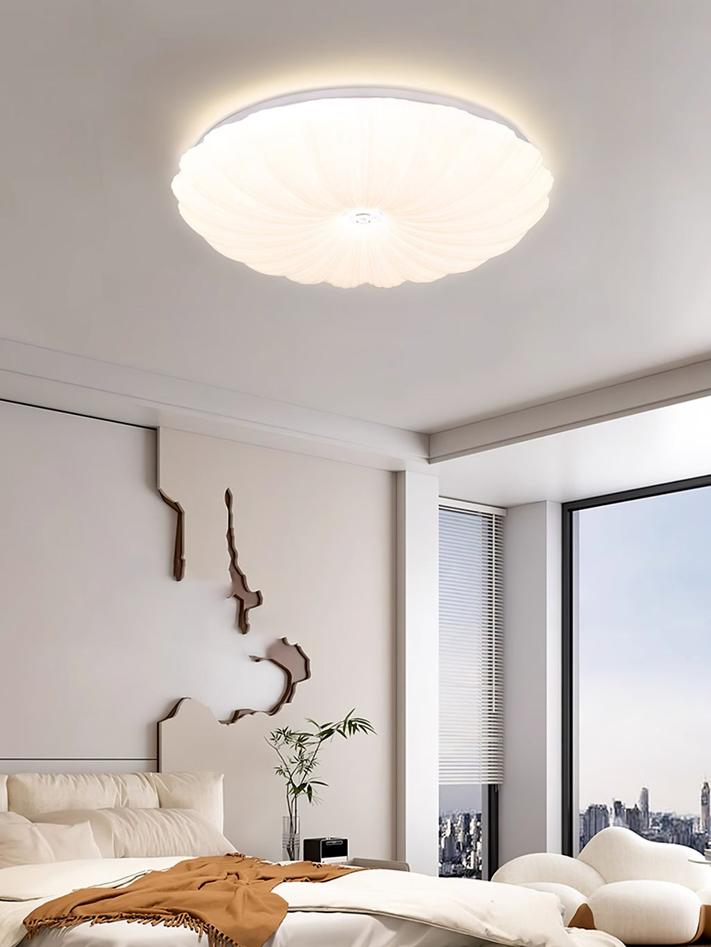 Round Flush Mount Ceiling Light Metal and Acrylic | Nordic Shell Art Design | Integrated LED Lighting for Indoor Use