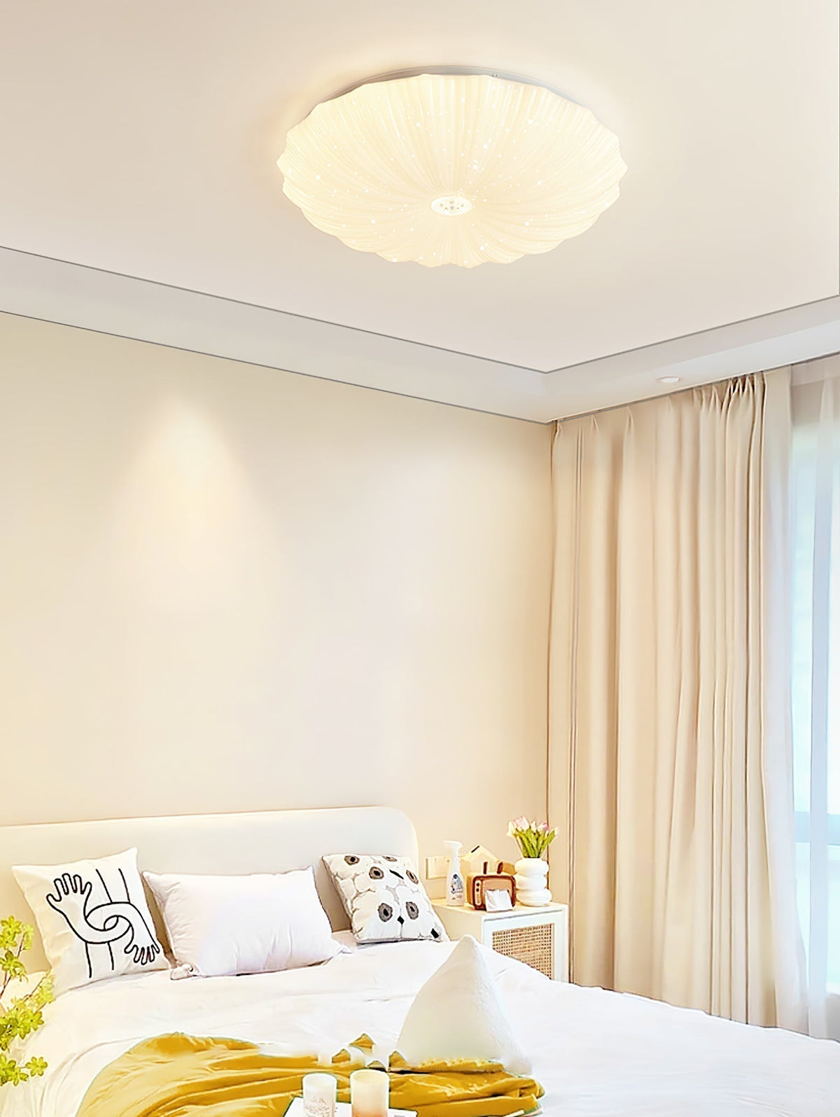Round Flush Mount Ceiling Light Metal and Acrylic | Nordic Shell Art Design | Integrated LED Lighting for Indoor Use