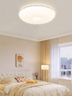 Round Flush Mount Ceiling Light Metal and Acrylic | Nordic Shell Art Design | Integrated LED Lighting for Indoor Use