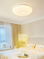 Round Flush Mount Ceiling Light Metal and Acrylic | Nordic Shell Art Design | Integrated LED Lighting for Indoor Use