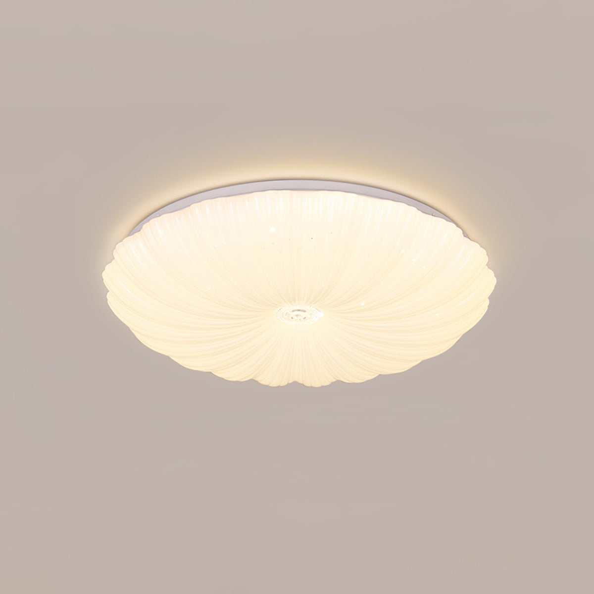 Round Flush Mount Ceiling Light Metal and Acrylic | Nordic Shell Art Design | Integrated LED Lighting for Indoor Use