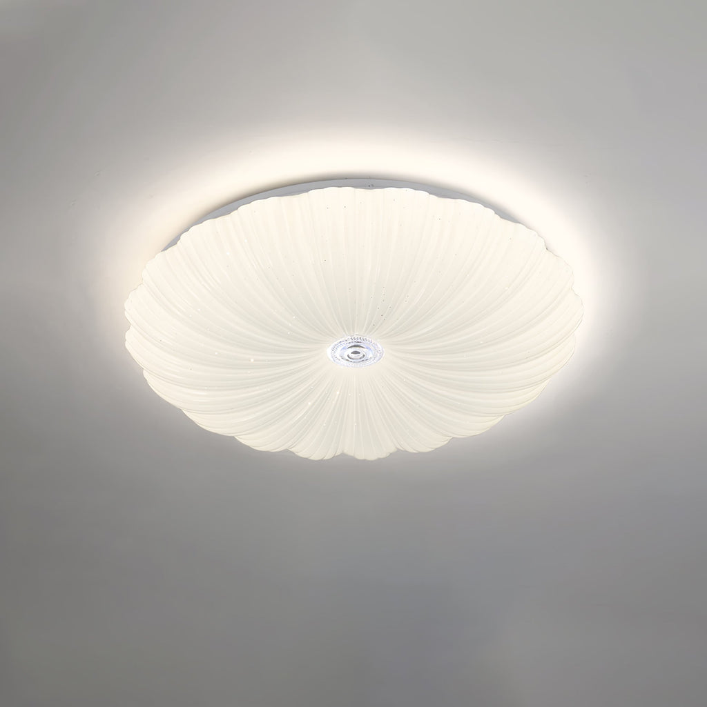 Round Flush Mount Ceiling Light Metal and Acrylic | Nordic Shell Art Design | Integrated LED Lighting for Indoor Use