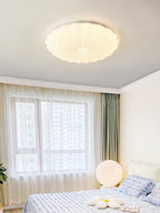 Round Flush Mount Ceiling Light Metal and Acrylic | Nordic Shell Art Design | Integrated LED Lighting for Indoor Use