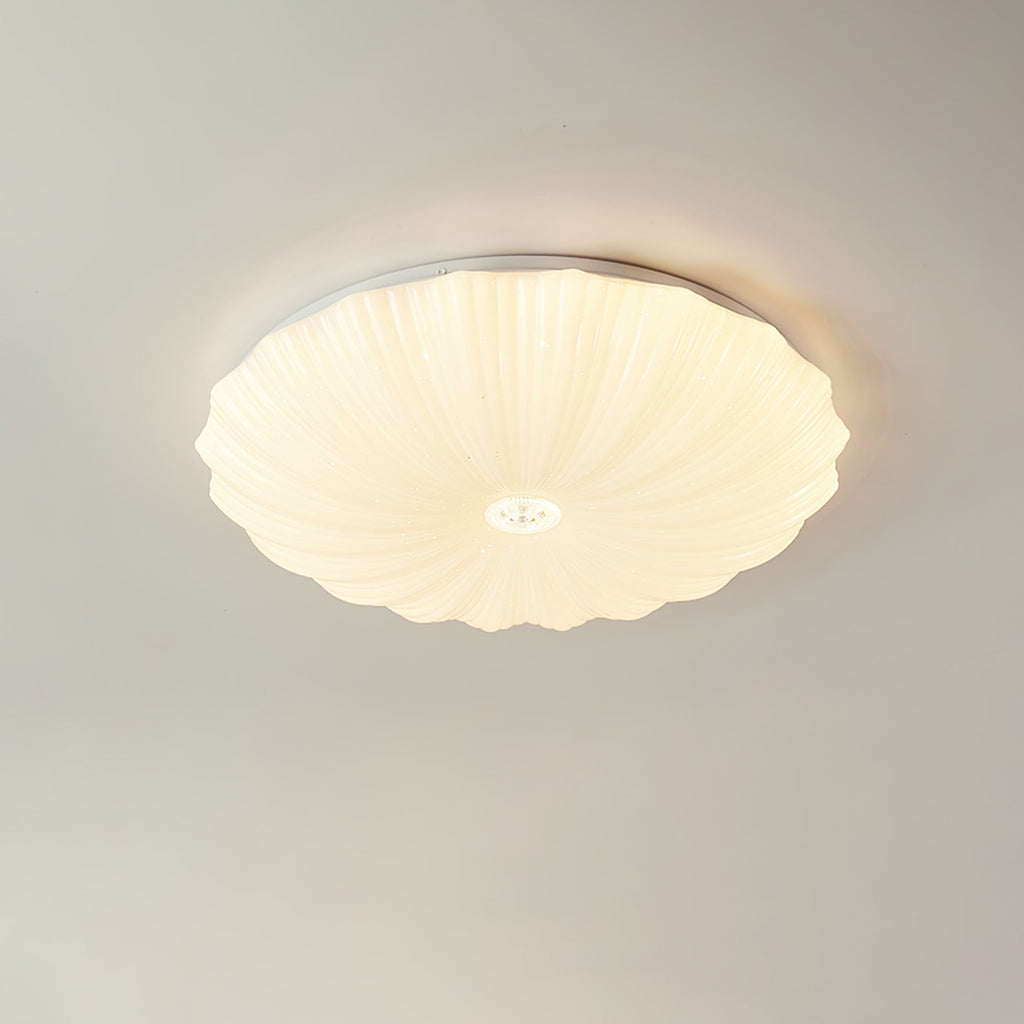Round Flush Mount Ceiling Light Metal and Acrylic | Nordic Shell Art Design | Integrated LED Lighting for Indoor Use