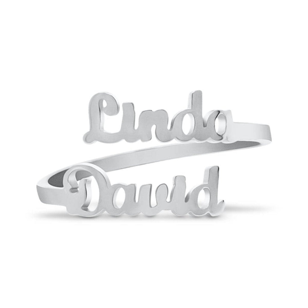 Personalized Double Name Ring | Custom Adjustable Wrap Ring | Stainless Steel Personalized Jewelry Gift for Women and Men