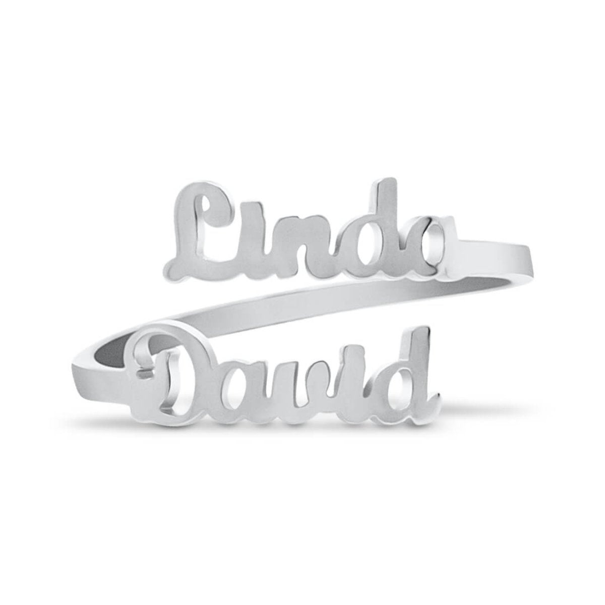 Personalized Double Name Ring | Custom Adjustable Wrap Ring | Stainless Steel Personalized Jewelry Gift for Women and Men