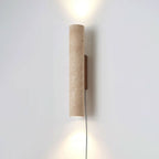 Plug-in Wall Lamp Travertine and Walnut Wood | Natural Mineral Stone Sconce | Easy No-Hardwire Installation for Any Room