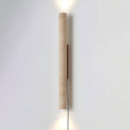 Plug-in Wall Lamp Travertine and Walnut Wood | Natural Mineral Stone Sconce | Easy No-Hardwire Installation for Any Room