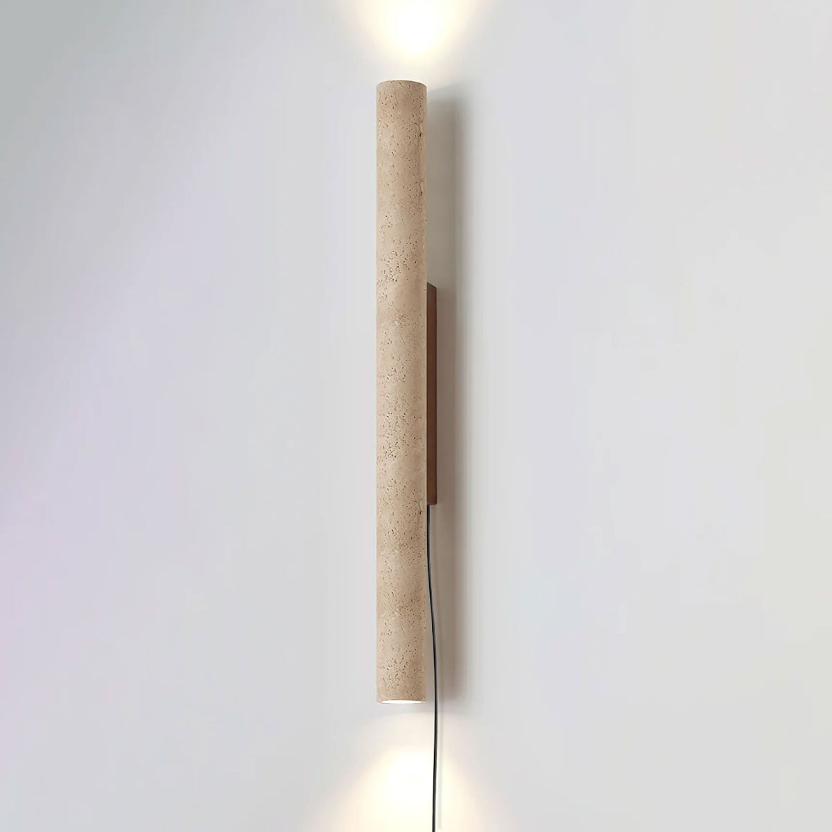 Plug-in Wall Lamp Travertine and Walnut Wood | Natural Mineral Stone Sconce | Easy No-Hardwire Installation for Any Room