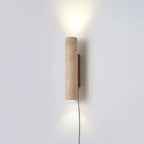 Plug-in Wall Lamp Travertine and Walnut Wood | Natural Mineral Stone Sconce | Easy No-Hardwire Installation for Any Room