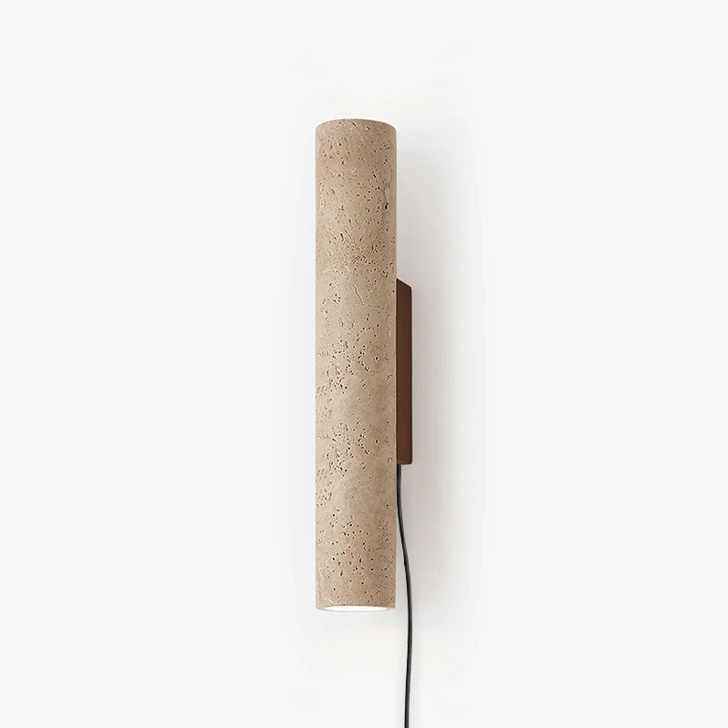 Plug-in Wall Lamp Travertine and Walnut Wood | Natural Mineral Stone Sconce | Easy No-Hardwire Installation for Any Room