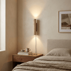 Plug-in Wall Lamp Travertine and Walnut Wood | Natural Mineral Stone Sconce | Easy No-Hardwire Installation for Any Room