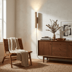 Plug-in Wall Lamp Travertine and Walnut Wood | Natural Mineral Stone Sconce | Easy No-Hardwire Installation for Any Room