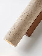 Plug-in Wall Lamp Travertine and Walnut Wood | Natural Mineral Stone Sconce | Easy No-Hardwire Installation for Any Room