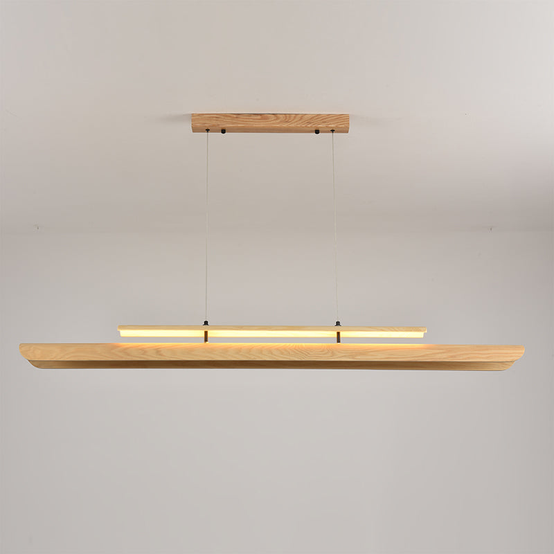 Linear Pendant Light Solid Wood with Integrated LED | Architectural Suspension Luminaire for Kitchen Island and Dining