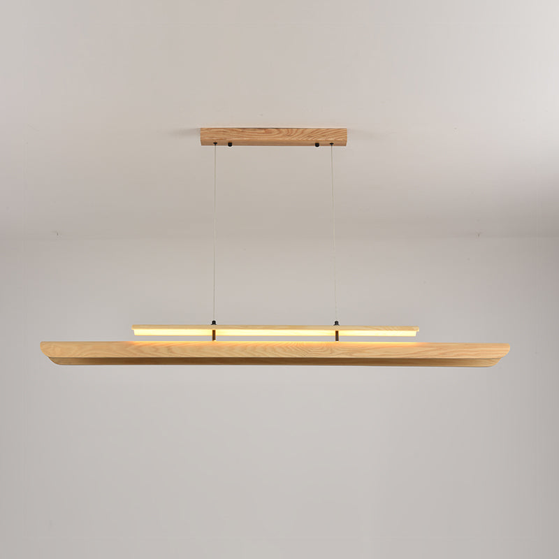 Linear Pendant Light Solid Wood with Integrated LED | Architectural Suspension Luminaire for Kitchen Island and Dining