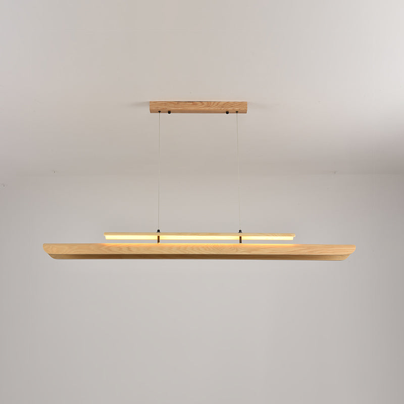 Linear Pendant Light Solid Wood with Integrated LED | Architectural Suspension Luminaire for Kitchen Island and Dining