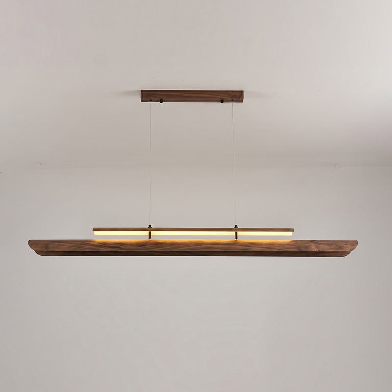 Linear Pendant Light Solid Wood with Integrated LED | Architectural Suspension Luminaire for Kitchen Island and Dining
