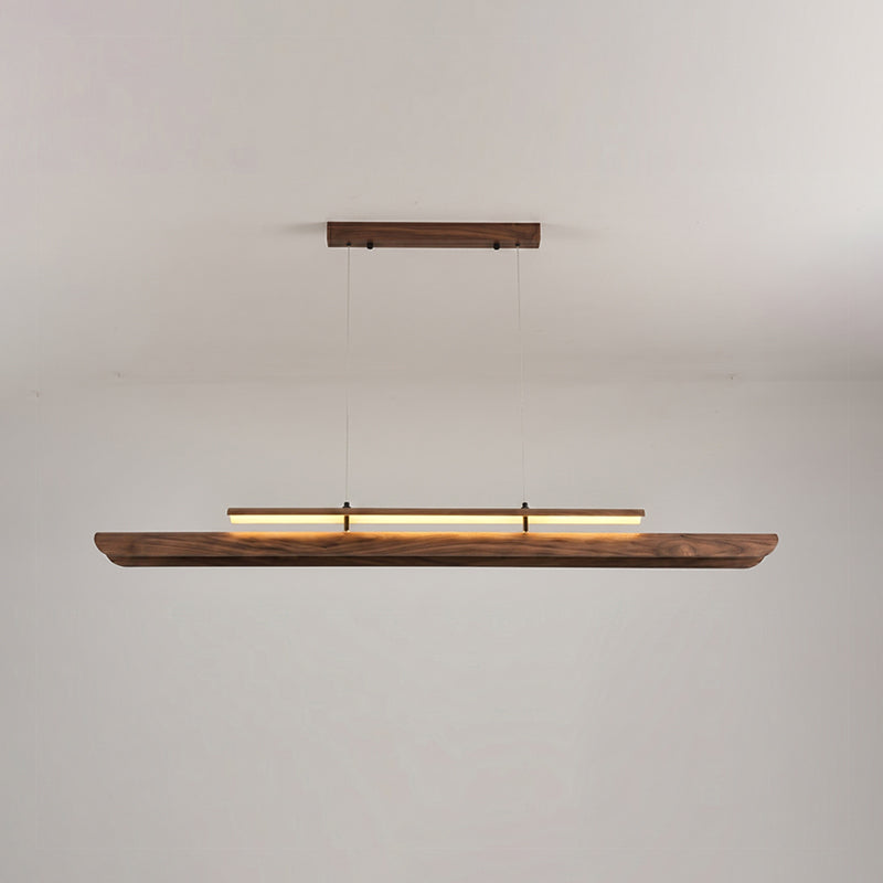 Linear Pendant Light Solid Wood with Integrated LED | Architectural Suspension Luminaire for Kitchen Island and Dining