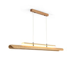 Sora Linear Chandelier in walnut wood finish, front view.