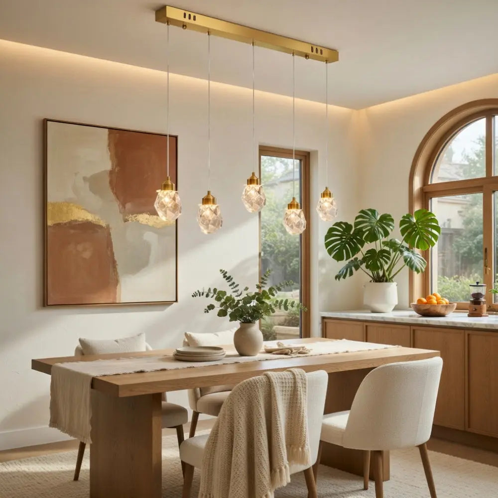 Crystal Glass Pendant Light Metal Wired Suspension | Luminous Clarity Design | Ambient Illumination for Interior Spaces