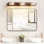 Travertine Wall Lamp – Minimalist Bathroom Vanity Design With Wood Accent