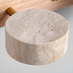 Travertine Wall Lamp – Minimalist Bathroom Vanity Design With Wood Accent
