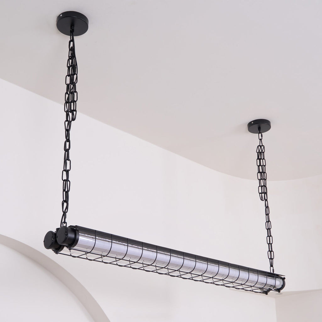 Industrial Linear Suspension Light Metal Glass | Integrated LED Ceiling Fixture | Modern Lighting for Kitchen Islands