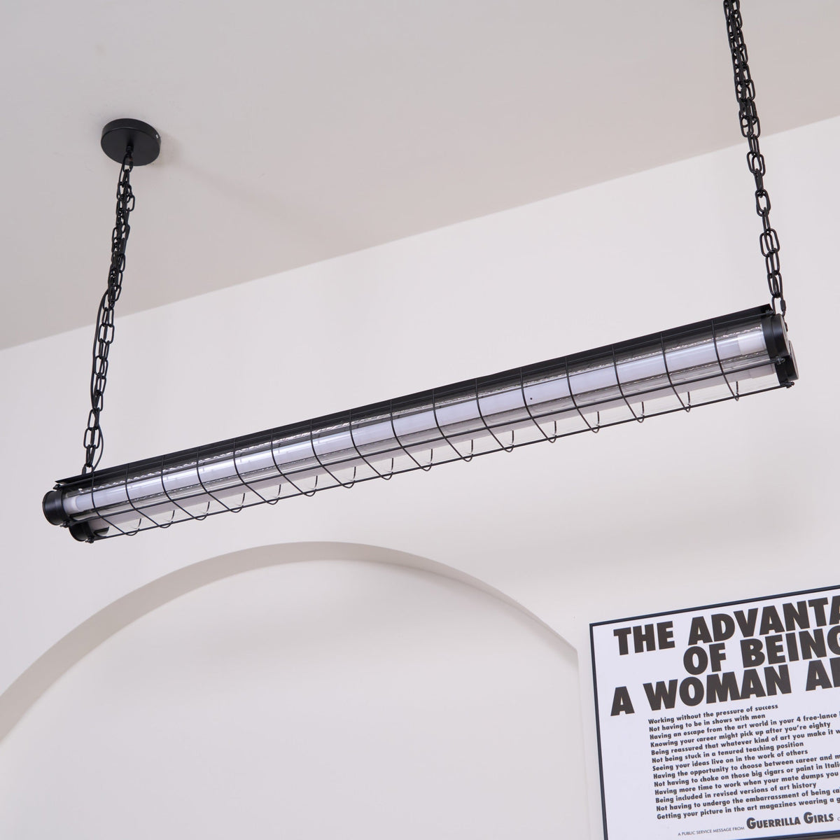 Industrial Linear Suspension Light Metal Glass | Integrated LED Ceiling Fixture | Modern Lighting for Kitchen Islands