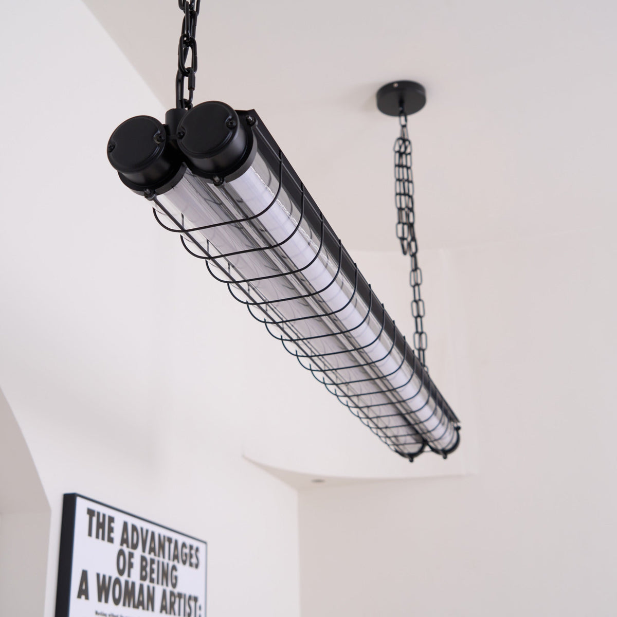 Industrial Linear Suspension Light Metal Glass | Integrated LED Ceiling Fixture | Modern Lighting for Kitchen Islands