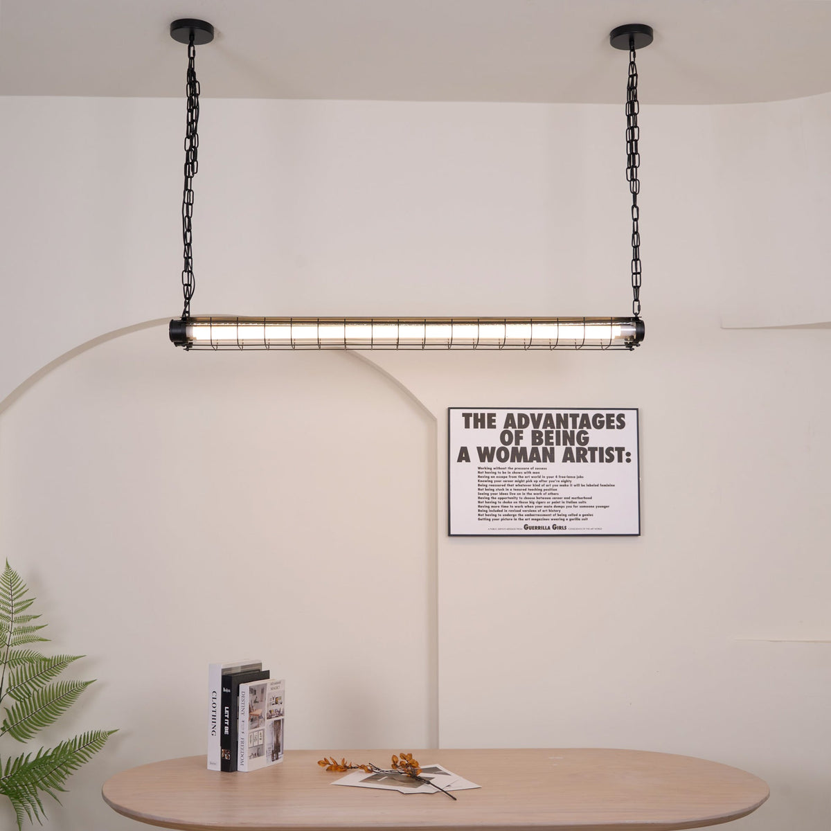 Industrial Linear Suspension Light Metal Glass | Integrated LED Ceiling Fixture | Modern Lighting for Kitchen Islands