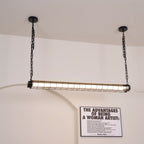 Industrial Linear Suspension Light Metal Glass | Integrated LED Ceiling Fixture | Modern Lighting for Kitchen Islands