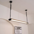 Industrial Linear Suspension Light Metal Glass | Integrated LED Ceiling Fixture | Modern Lighting for Kitchen Islands