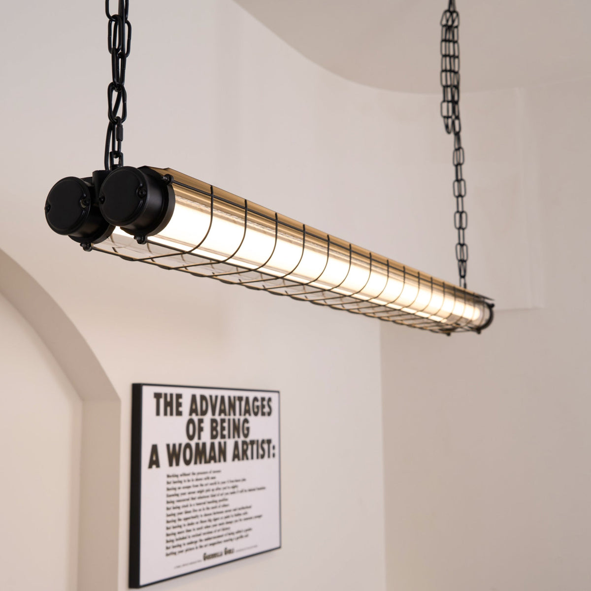 Industrial Linear Suspension Light Metal Glass | Integrated LED Ceiling Fixture | Modern Lighting for Kitchen Islands