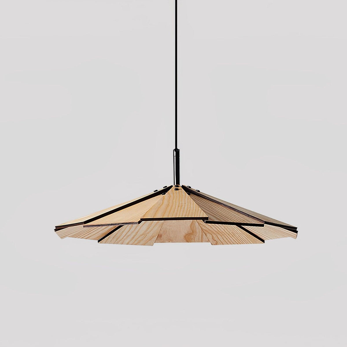 Wooden Umbrella Pendant Light Metal | Sloped Ceiling Compatible | Integrated LED with Adjustable Height Hanging Cable