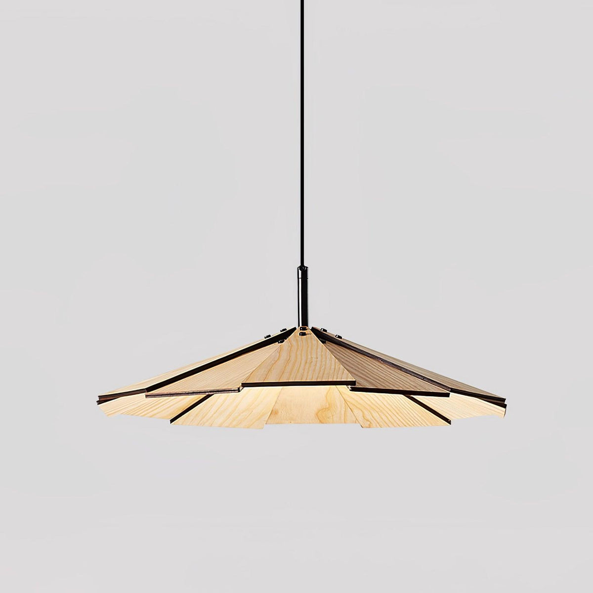 Wooden Umbrella Pendant Light Metal | Sloped Ceiling Compatible | Integrated LED with Adjustable Height Hanging Cable