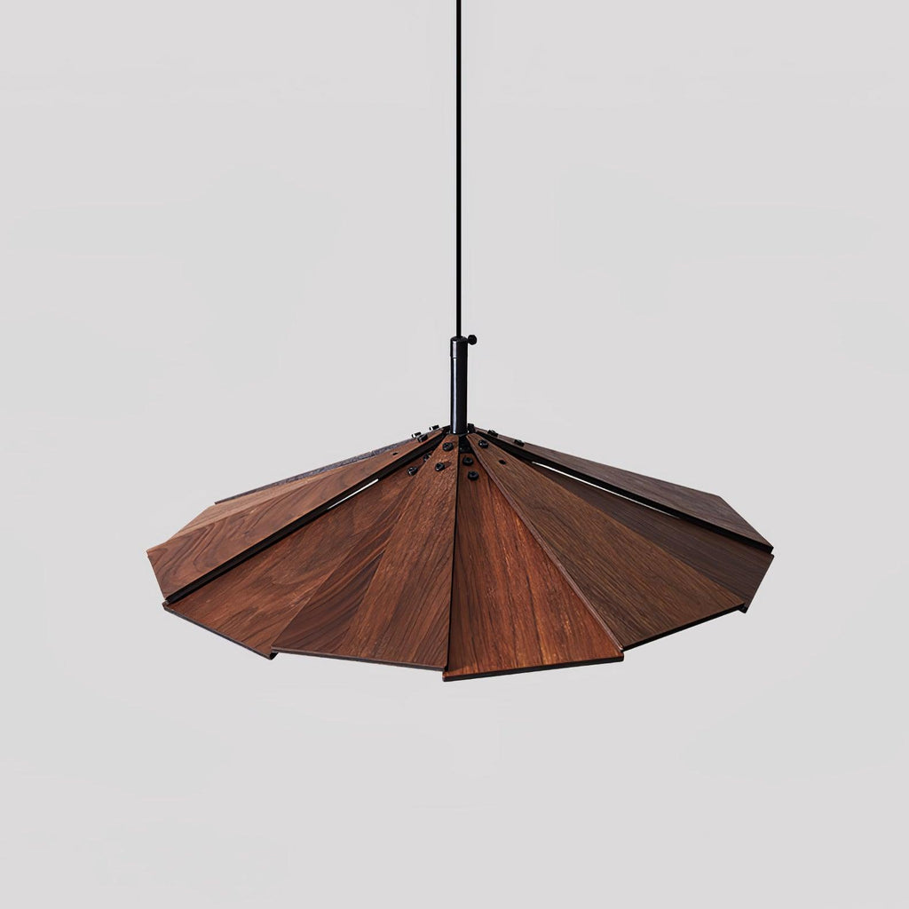 Wooden Umbrella Pendant Light Metal | Sloped Ceiling Compatible | Integrated LED with Adjustable Height Hanging Cable