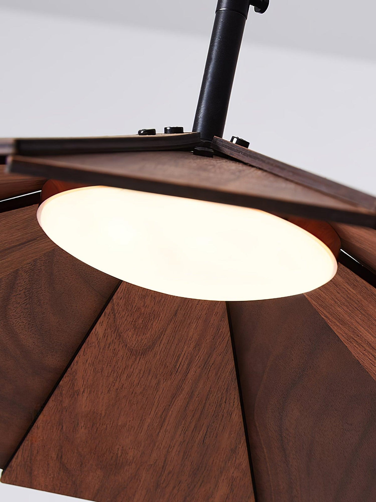 Wooden Umbrella Pendant Light Metal | Sloped Ceiling Compatible | Integrated LED with Adjustable Height Hanging Cable