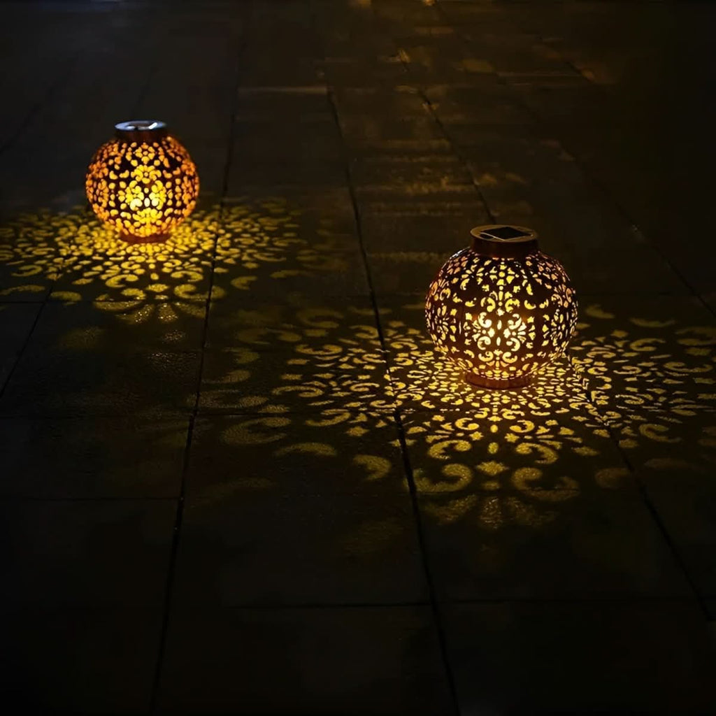 Solar Garden Lantern Antique Globe | Hollow Pattern Design | Wireless Solar Powered Outdoor Decorative Illumination