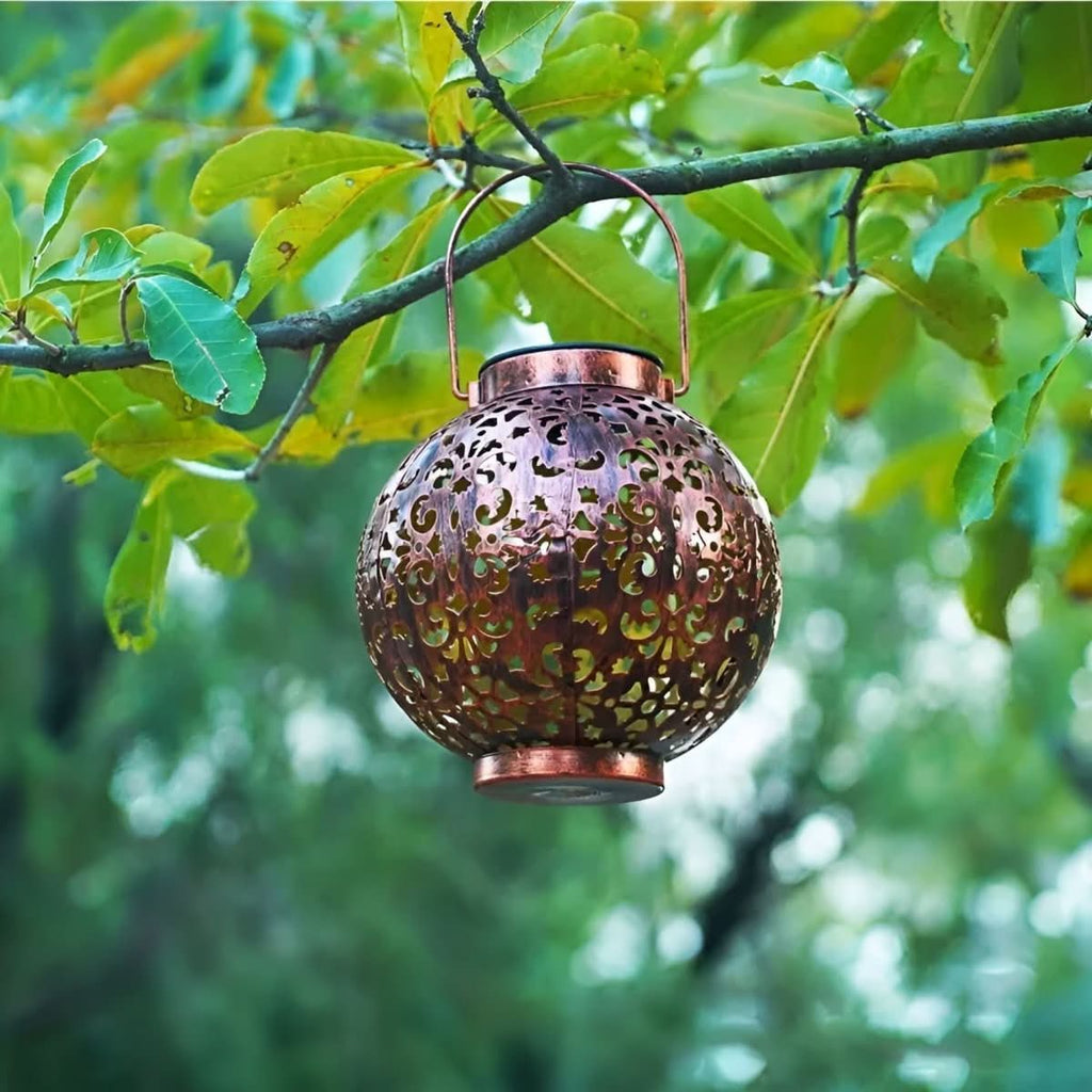 Solar Garden Lantern Antique Globe | Hollow Pattern Design | Wireless Solar Powered Outdoor Decorative Illumination