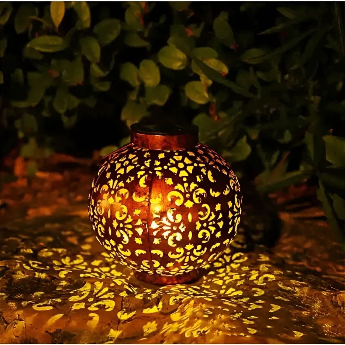 Solar Garden Lantern Antique Globe | Hollow Pattern Design | Wireless Solar Powered Outdoor Decorative Illumination