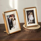 Solid Walnut Wood Photo Frame with Gold Metal Corner Fittings | Includes Passe-Partout | Free-Standing Tabletop Display