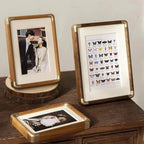 Solid Walnut Wood Photo Frame with Gold Metal Corner Fittings | Includes Passe-Partout | Free-Standing Tabletop Display