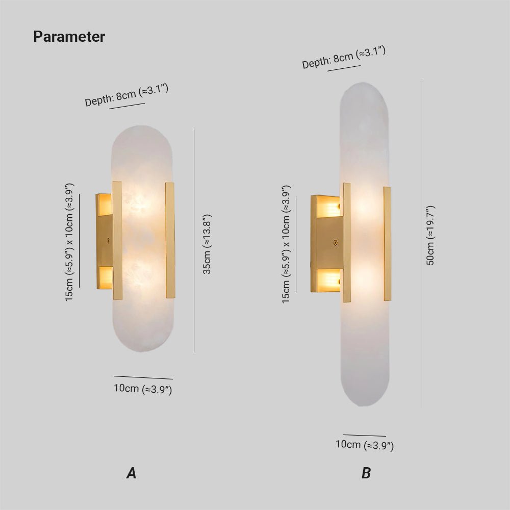 Wall Lamp Alabaster Metal | Modern Svelte Design | Natural Stone Veining for Warm Ambient Interior Lighting Effects and Decor