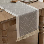 Woven Table Runner Microfiber Blend | Zigzag Pattern with Fringes | Protects Dining Surfaces from Heat and Scratches